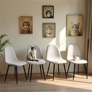 Homy Casa Set of 4 Midcentury Beige Polyester Upholstered Side Accent Chairs w/ Metal Legs