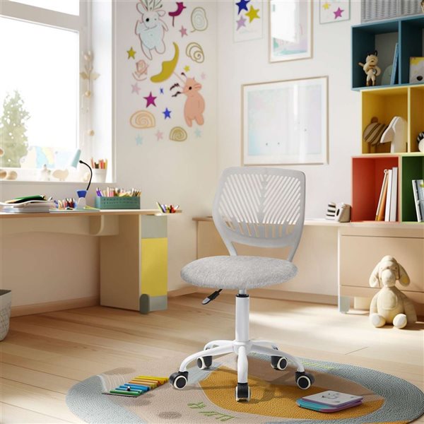 Homy Casa 34-in H Grey Upholstered Adjustable Swivel Low-Back Kids Chair w/ Rolling Wheels and Cushion