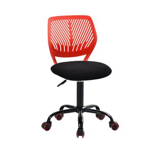 Chaise pour enfant avec roulettes Homy Casa 34 po h. noir et rouge pivotante réglable à dossier bas avec coussin velours