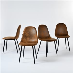 Homy Casa Set of 4 Midcentury Brown Polyester Upholstered Side Accent Chairs w/ Metal Legs