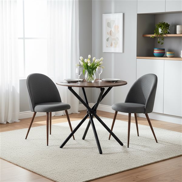 Homy Casa Set of 2 Midcentury Grey Polyester Upholstered Side Accent Chairs w/ High Backrest