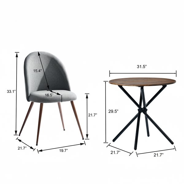 Homy Casa Set of 2 Midcentury Grey Polyester Upholstered Side Accent Chairs w/ High Backrest