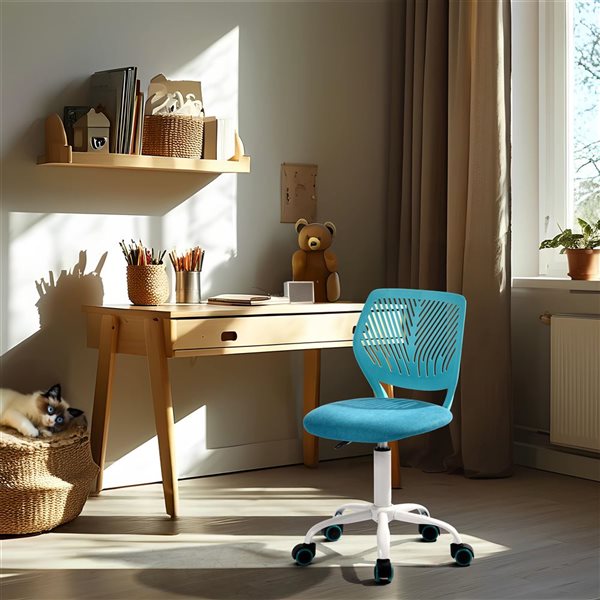 Chaise pour enfant avec roulettes Homy Casa 34 po h. aqua pivotante réglable à dossier bas avec coussin molleton