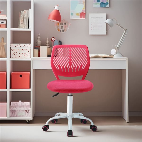 Chaise pour enfant avec roulettes Homy Casa 34 po h. rouge pivotante réglable à dossier bas avec coussin filet