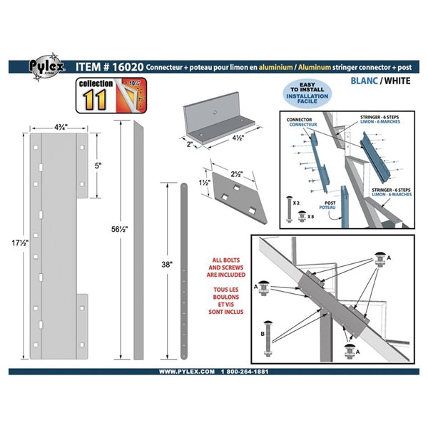 Pylex Collection 11 8-Step 10 1/4-in Aluminum Stair Stringer - White