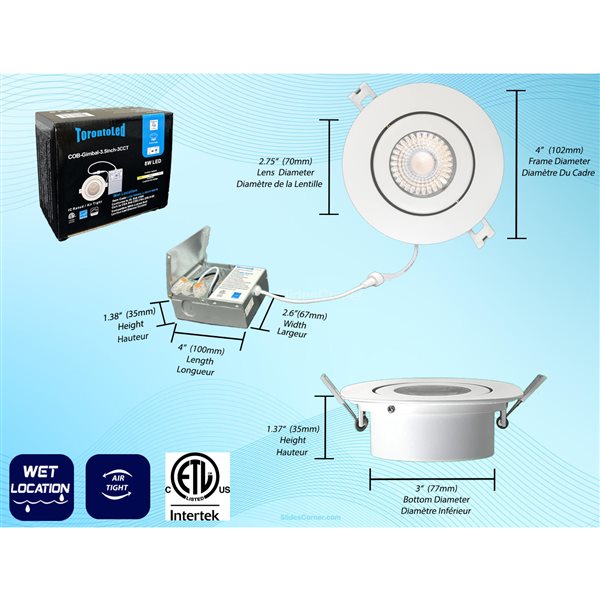 TorontoLed 3.5-in 3CCT Recessed Ceiling Gimbal Light (1 Pack)