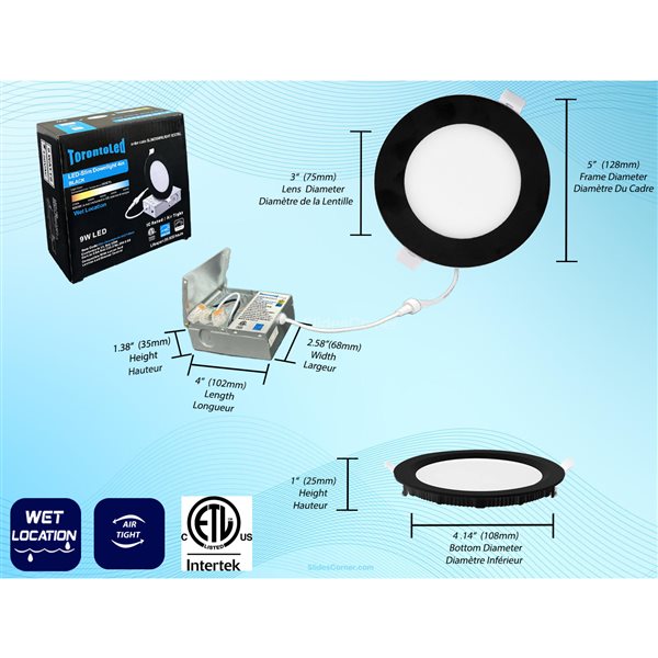 TorontoLed 4-in 5CCT Black Recessed Ceiling Slim Downlight (4 Pack)