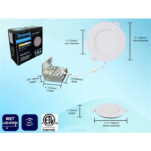 TorontoLed 4-in 5CCT Night Recessed Ceiling Slim Downlight (1 Pack)