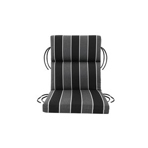 Sunbrella Polyester Black and Grey Striped Rectangular Summer Highback Cushion