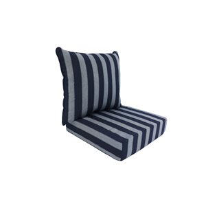 Sunbrella Polyester 2-Piece Blue and Grey Striped Square Summer Deep Seating Cushion