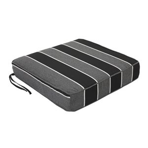 Sunbrella Polyester Black and Grey Striped Square Summer Seat Cushion