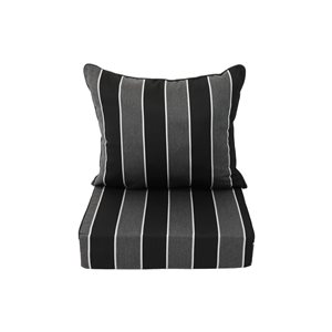Sunbrella Polyester 2-Piece Black and Grey Striped Square Summer Deep Seating Cushion