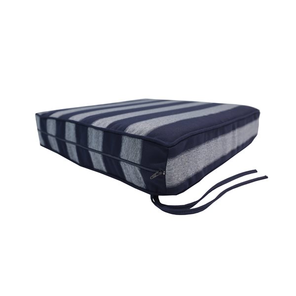Sunbrella Polyester Blue and Grey Striped Square Summer Seat Cushion