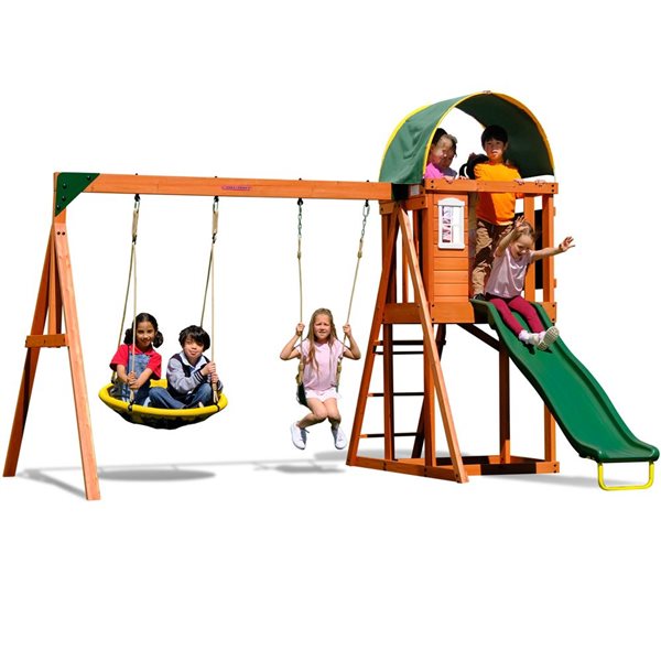 Sportspower 2-Swing and Slide Green and Brown Metal Playset w