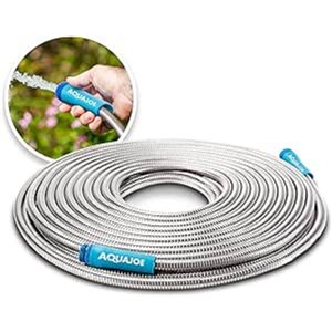 Sun Joe 5/8-in dia x 50-ft L Heavy-Duty Spiral Constructed Stainless Steel Metal Grey Garden Hose