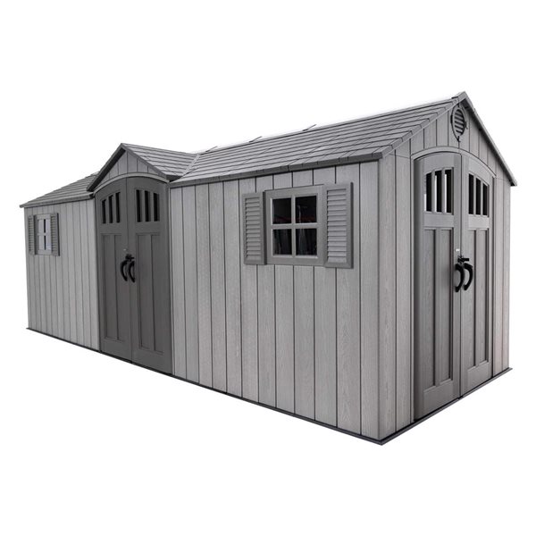 Cabanon de rangement extérieur LIFETIME 8 l. x 20 pi L. gris en résine avec pignon