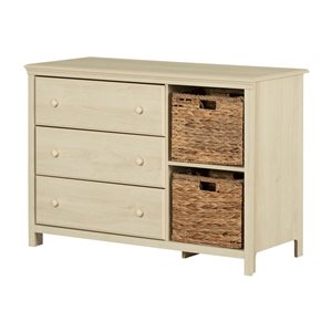Commode 3 tiroirs Cotton Candy South Shore Furniture avec 2 paniers de rangement en chêne blanchi