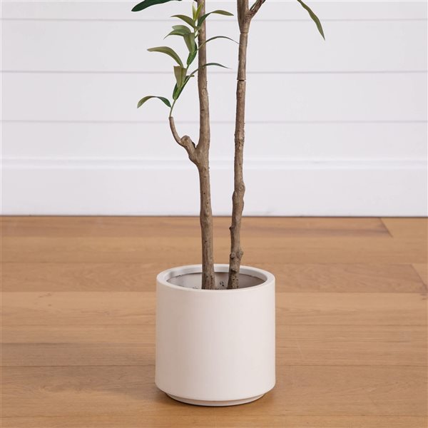Nearly Natural Artificial Minimalist Olive Tree in White Decorative Planter - 5-ft
