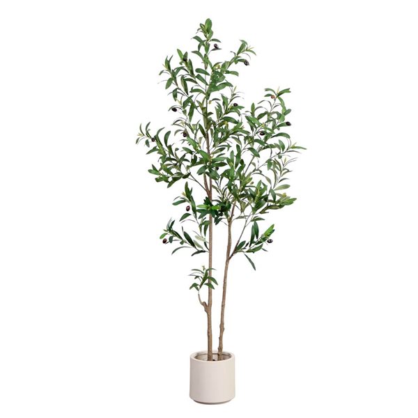 Nearly Natural Artificial Minimalist Olive Tree in White Decorative Planter - 5-ft
