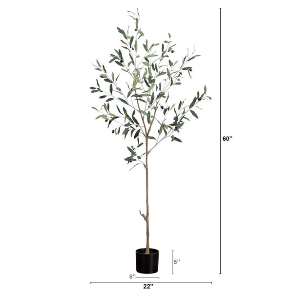 Nearly Natural Artificial Slim Minimalist Olive Tree for Indoor - 5-ft