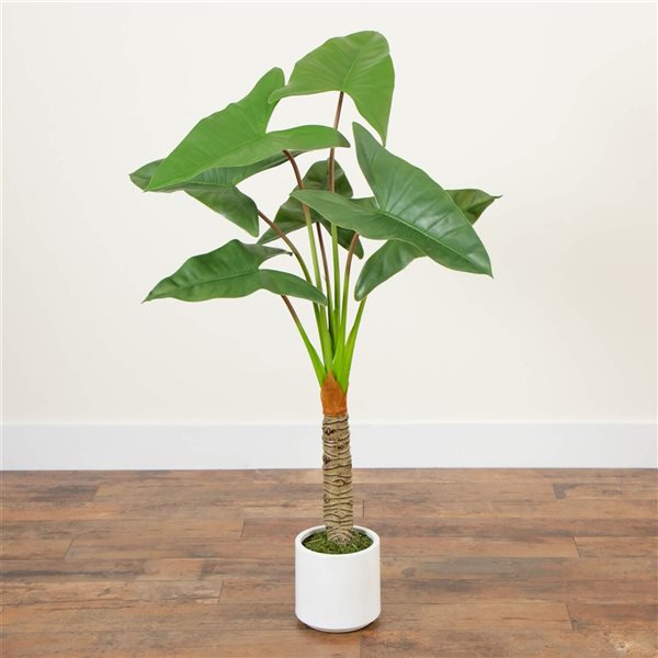 Nearly Natural Artificial Arrowhead Philodendron in White Decorative Planter - 4.5-ft