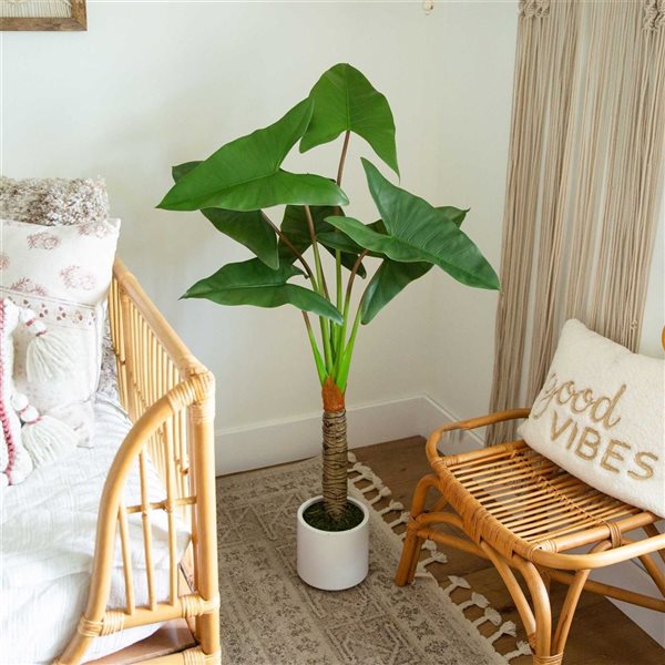 Nearly Natural Artificial Arrowhead Philodendron in White Decorative Planter - 4.5-ft