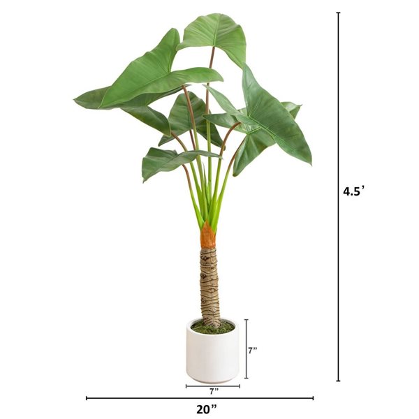 Nearly Natural Artificial Arrowhead Philodendron in White Decorative Planter - 4.5-ft