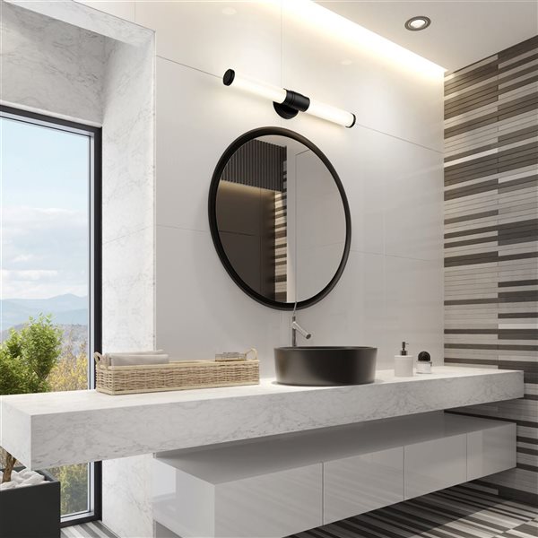 Z-Lite Warwick Matte Black 1-Light Opal Glass Cylinder Vanity Strip Light - 25.25-in