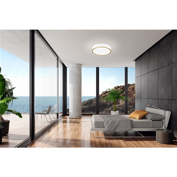 Z-Lite Bradley Matte White/Modern Gold Round 1-Light Flush-Mount Ceiling Light