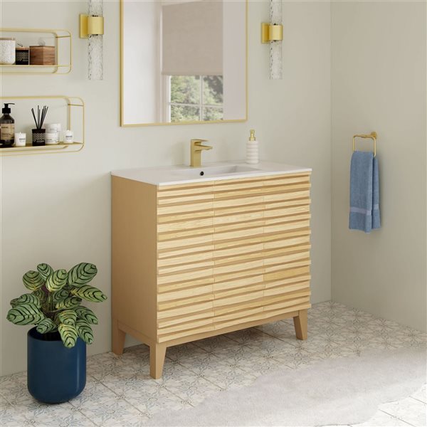 Swiss Madison Vincennes 36-in 3-Door MDF Bathroom Vanity - Natural Oak