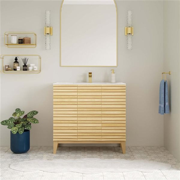 Swiss Madison Vincennes 36-in 3-Door MDF Bathroom Vanity - Natural Oak