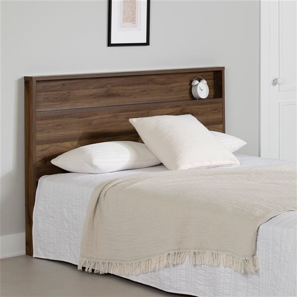 South Shore Furniture Musano Natural Walnut Headboard with Storage Shelf