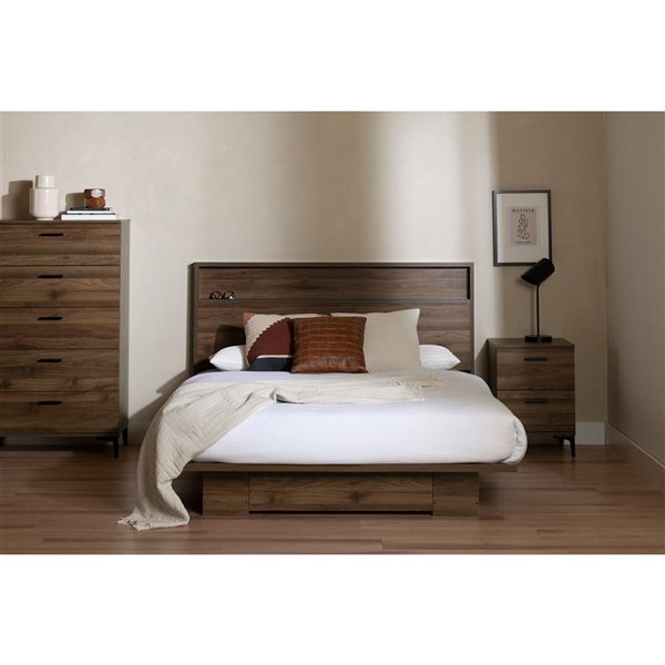 South Shore Furniture Musano Natural Walnut Headboard with Storage Shelf