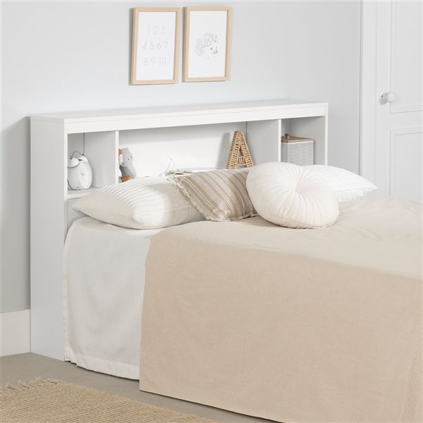 South Shore Furniture Spark Pure White Bookcase Headboard with Storage