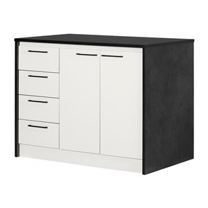 Îlot de cuisine Myro par South Shore Furniture pierre noire artificielle et blanc avec rangement