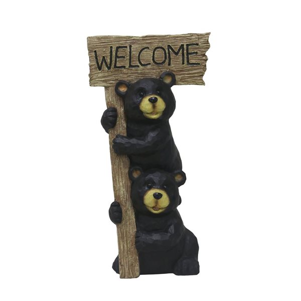 Hi-Line Gift LTD 16 H x 6-in W Black Stacking Bears with Welcome Sign for Garden or Home