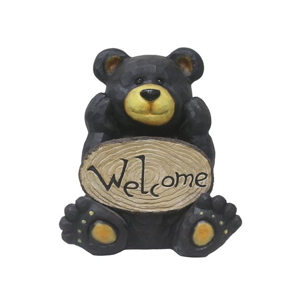 Hi-Line Gift LTD 15 H x 10-in W Black Thinking Bear with Welcome Sign Garden Decor