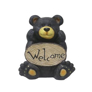 Hi-Line Gift LTD 15 H x 10-in W Black Thinking Bear with Welcome Sign Garden Decor