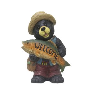 Hi-Line Gift LTD 17 H x 7-in W Black Bear with Fish Welcome Sign for Garden or Home