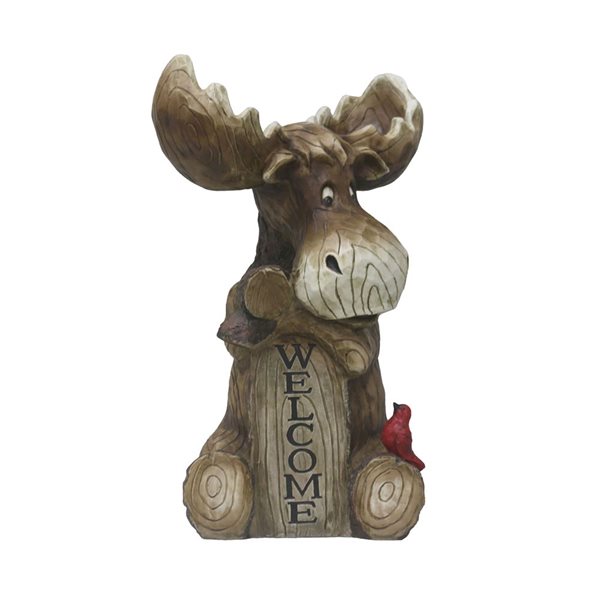 Hi-Line Gift LTD 18 H x 11-in W Brown Moose with Cardinal Garden Welcome Sign