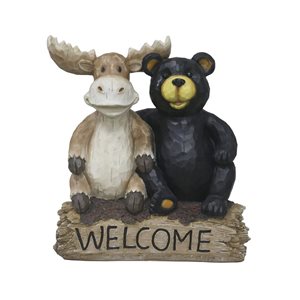 Hi-Line Gift LTD 13.5 H x 5-in W Brown Bear and Moose Garden Welcome Sign