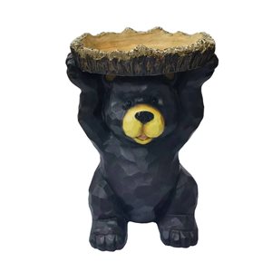 Hi-Line Gift LTD 12 H x 7.5-in W Black Sitting Bear Holding Bird Bath Garden Decor
