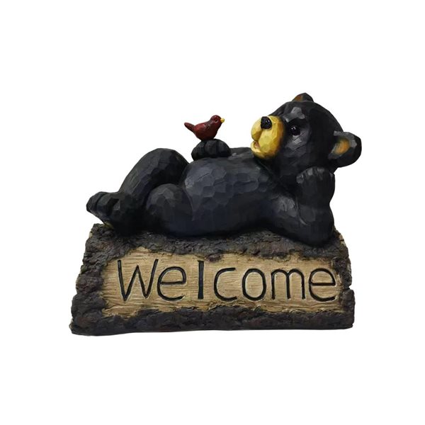 Hi-Line Gift LTD 11.5 H x 6-in W Black Bear with Cardinal Garden Welcome Sign