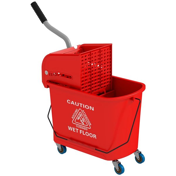 HOMCOM Mop Bucket with Wringer on Wheels for Floor Cleaning 19-L - Red