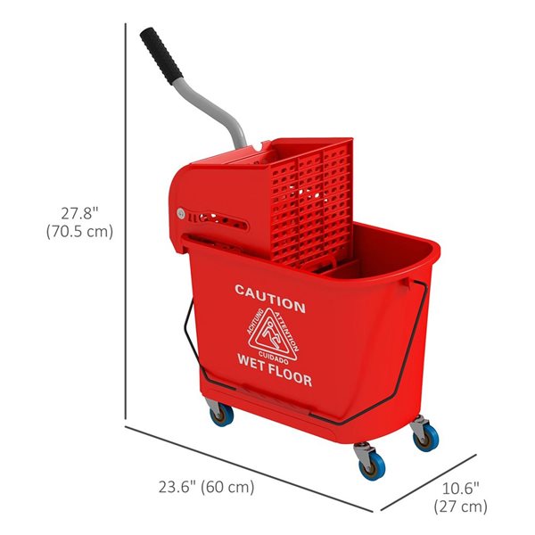 HOMCOM Mop Bucket with Wringer on Wheels for Floor Cleaning 19-L - Red