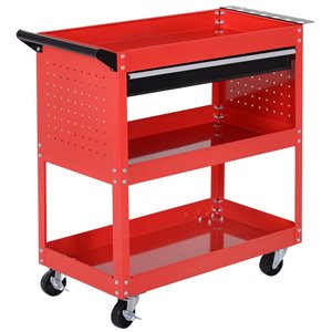 HomCom Rolling Tool Cart w/ Storage Trays - Red