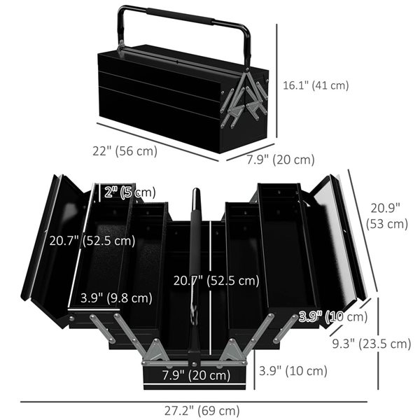 DURHAND Steel 5-Tray XL Tool Box w/ Handle - Black