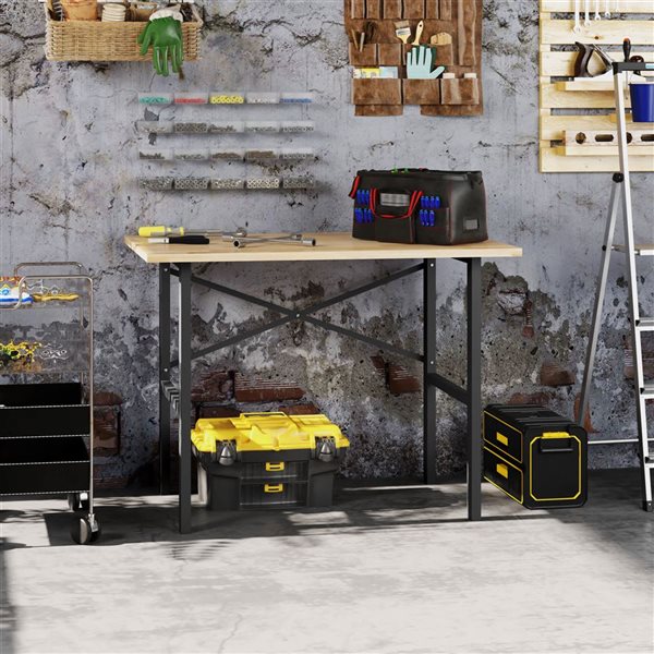 HOMCOM 46-in Workbench w/ Oak Wood Top