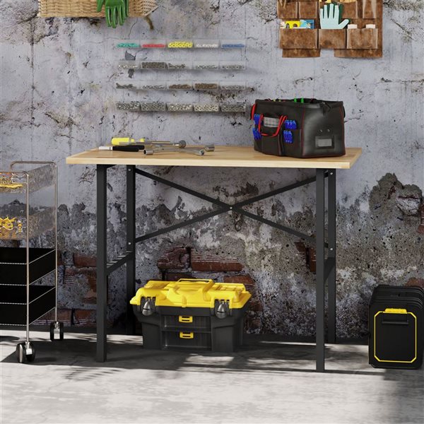HOMCOM 46-in Workbench w/ Oak Wood Top