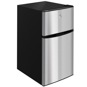 HOMCOM 3.2-ft³ Fridge/Freezer w/ Adjustable Shelf and Reversible Doors - Stainless Steel/Black